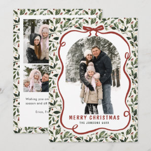 Cartes Pour Fêtes Annuelles 5 Photo Rétro Noël Ruban à Nœud Rouge Dessiné à la
