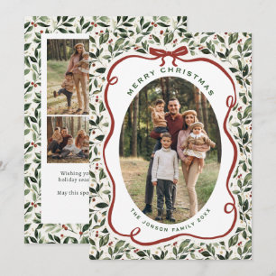 Cartes Pour Fêtes Annuelles 5 Photo Rétro Noël Ruban Rouge à Nœud Dessiné à la