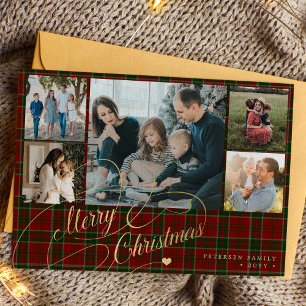 Cartes Pour Fêtes Annuelles 5 photos Joyeux Noël élégant script rouge plaid