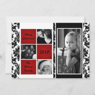 Cartes Pour Fêtes Annuelles 5x7 Red Box Damask PHOTO Christmas Card