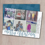 Cartes Pour Fêtes Annuelles 6 Décalage de photo - Joyeux Noël - Bleu<br><div class="desc">DESIGN AVANT : Un collage de 6 photos dans une grille simple pour mettre en évidence de nombreuses photos de l'année passée. La grille photo est hors du centre avec une fine bordure entourant les photos. Un look moderne pour un carte photo de vacances aux accents bleu denim et "joyeux...</div>
