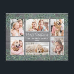 Cartes Pour Fêtes Annuelles 6 Photo Collage de Noël Verdure et Gris Bois<br><div class="desc">Envoyez des salutations joyeuses et partagez six de vos photos préférées avec cette carte postale de vacances de style ferme moderne. Tout le texte sur ce modèle est simple à customiser pour inclure n'importe quel libellé, comme Joyeux Noël, Joyeux Fêtes, Joyeuses Fêtes, Bonne Année, Soirée de voeux, etc. (IMAGE PLACEMENT...</div>