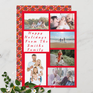 Cartes Pour Fêtes Annuelles 6 Photo Collage - happy holiday red Botanic card