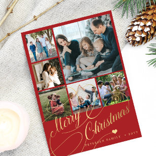 Cartes Pour Fêtes Annuelles 6 photo collage Joyeux script de Noël famille