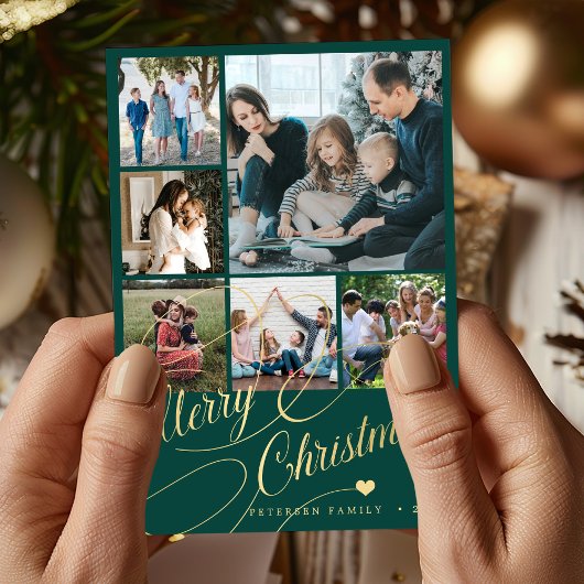 Cartes Pour Fêtes Annuelles 6 photo collage Joyeux script de Noël famille