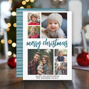 Cartes Pour Fêtes Annuelles 6 Photo Collage Joyful Joyry Christmas Bande bleue