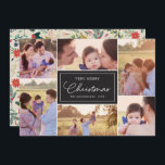 Cartes Pour Fêtes Annuelles 6 Photo Collage | Motif floral Noël Noir<br><div class="desc">Mettez en valeur vos photos de famille préférées pour une carte de Noël qui sort du lot !  D'autres options de couleur sont disponibles dans notre magasin !</div>