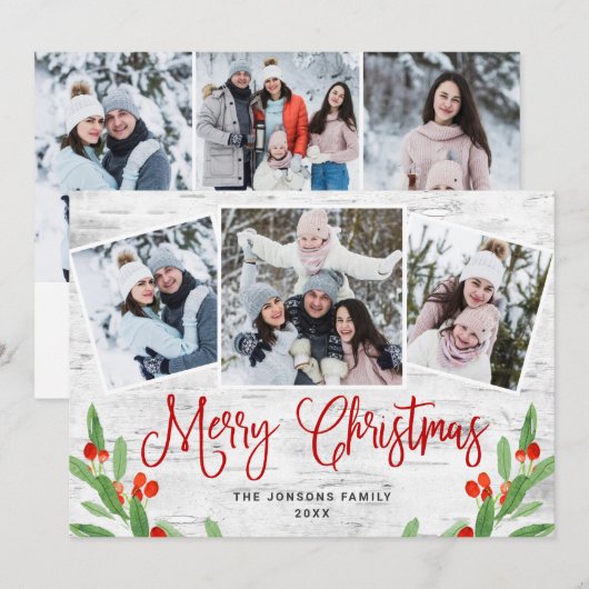 Cartes Pour Fêtes Annuelles 6 PHOTO Noël Rustic Birch Bark Salutation (Devant / Derrière)