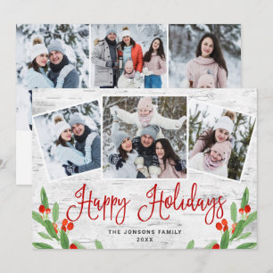 Cartes Pour Fêtes Annuelles 6 PHOTO Noël Rustic Birch Bark Salutation