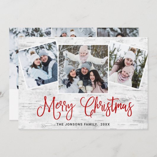 Cartes Pour Fêtes Annuelles 6 PHOTO Noël Rustic Birch Bark Salutation (Devant / Derrière)