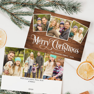 Cartes Pour Fêtes Annuelles 6 PHOTO Noël Rustique Brown Bois Salutation