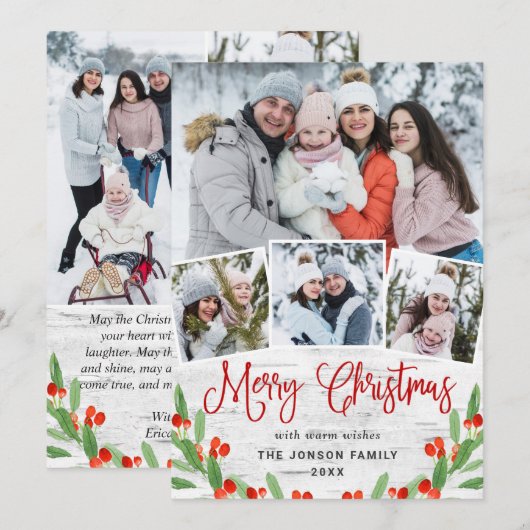 Cartes Pour Fêtes Annuelles 7 PHOTO Noël Rustic Birk Bark Salutation (Devant / Derrière)