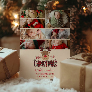 Cartes Pour Fêtes Annuelles 7 Photo Plaid Reindeer Baby First Christmas