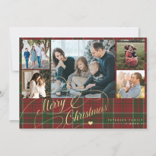 Cartes Pour Fêtes Annuelles 7 photos Merry Christmas script red green plaid (Devant)