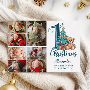 Cartes Pour Fêtes Annuelles 7Photo Ourson Bleu 1er Noël de Bébé