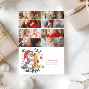 Cartes Pour Fêtes Annuelles 8 Photo 1er bébé Noël licorne rose or