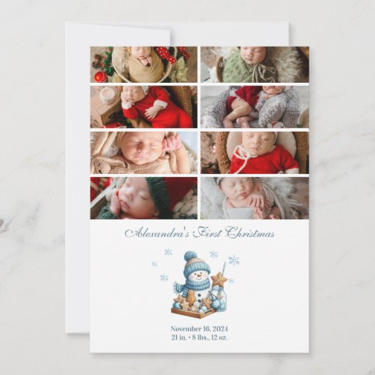 Cartes Pour Fêtes Annuelles 8 Photo First Christmas Birth Announcement (Devant)