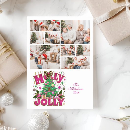 Cartes Pour Fêtes Annuelles 8 Photo Parties scintillant Leopard Bow Holly Joll