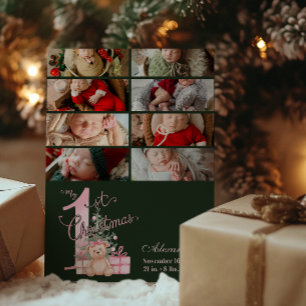 Cartes Pour Fêtes Annuelles 8 Photo Pink Green Baby First Christmas