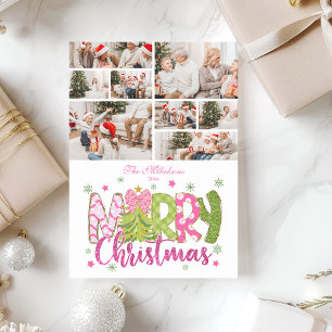 Cartes Pour Fêtes Annuelles 8 Photo Pink Green Bow Tree Joyeux Noël
