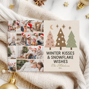 Cartes Pour Fêtes Annuelles 8 Photo Rétro Baisers d'Hiver et Vœux de Flocon de