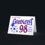 Cartes Pour Fêtes Annuelles 98e anniversaire de grand-père Word Art avec la ca<br><div class="desc">Montrez à votre grand-père ce qu'il veut dire pour vous avec cette carte de 98e anniversaire "étoilée" ! La couverture de l'accueil dit, 'A un grand-père très spécial 98 ans jeune aujourd'hui ! ' et le mot, grand-père et le numéro '98' sont énormes et remplis de motifs coordonnés dans les...</div>