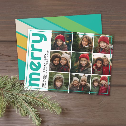 Cartes Pour Fêtes Annuelles 9 Décalage photo - Gras Joyeux Noël Retro Stripe