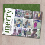 Cartes Pour Fêtes Annuelles 9 Décalage photo - Jeu gras - Vert olive -<br><div class="desc">DESIGN AVANT : Un collage de 9 photos dans une grille simple pour mettre en évidence de nombreuses photos de l'année passée. La grille photo est hors centre avec une fine bordure entourant la carte entière. Un look moderne pour un carte photo de vacances aux accents vert olive et "joyeux"...</div>