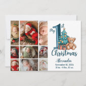 Cartes Pour Fêtes Annuelles 9 Photo Blue Teddy Baby 1er Noël (Devant)