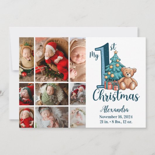 Cartes Pour Fêtes Annuelles 9 Photo Blue Teddy Baby 1er Noël (Devant)