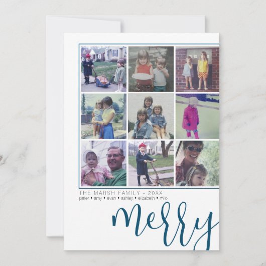 Cartes Pour Fêtes Annuelles 9 Photo Décalage - Script Gras Joyeux - Bleu Foncé (Devant)