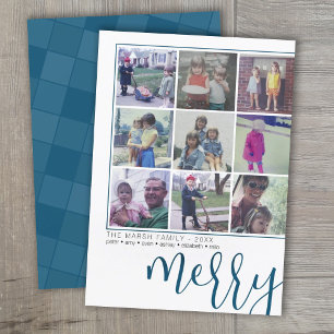 Cartes Pour Fêtes Annuelles 9 Photo Décalage - Script Gras Joyeux - Bleu Foncé