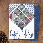 Cartes Pour Fêtes Annuelles 9 Photo Diamond Motif - Joyeuses fêtes Marine<br><div class="desc">DESIGN AVANT : Un collage de 9 photos dans une grille en forme de losange pour mettre en évidence de nombreuses photos de l'année passée. La grille photo inclut les noms de famille entourant le collage comme une bordure. Un look moderne pour un carte photo de vacances aux accents bleu...</div>