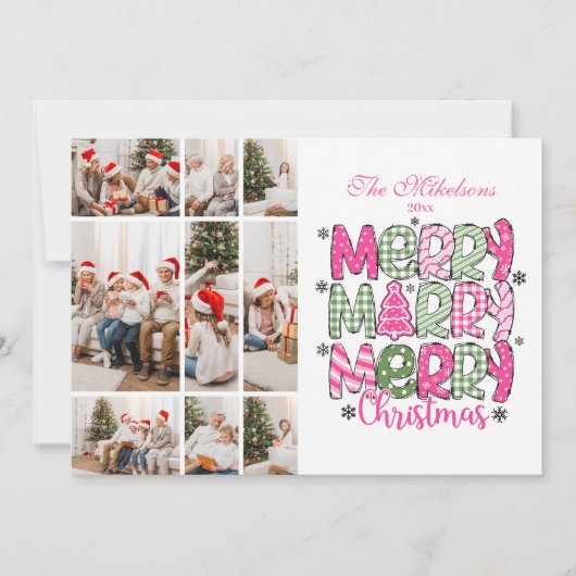 Cartes Pour Fêtes Annuelles 9 Photo Rose Vert Joyeux Noël Vacances (Devant)