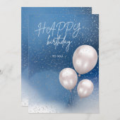 Cartes Pour Fêtes Annuelles A blue elegant birthday card with white balloons (Devant / Derrière)
