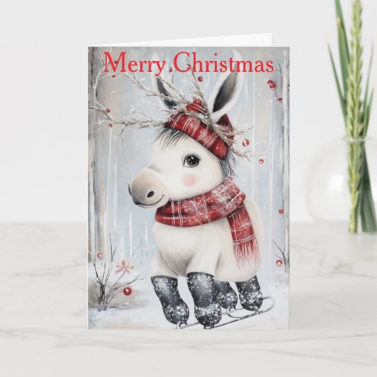 Cartes Pour Fêtes Annuelles A Donkey Ice Skating (Devant)