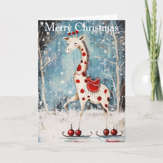 Cartes Pour Fêtes Annuelles A Giraffe Ice Skating (Devant)