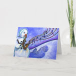 Cartes Pour Fêtes Annuelles A Horn<br><div class="desc">Snowman playing the saxophone on slope of snowy hill . Mix media illustration from artist Nada Meeks</div>