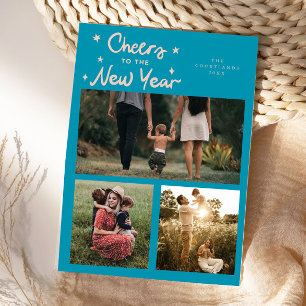 Cartes Pour Fêtes Annuelles À la nouvelle année Aqua Blue Multi Photo