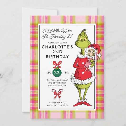 Cartes Pour Fêtes Annuelles "A Little Who Is Turning 2!" Grinch Birthday (Devant)