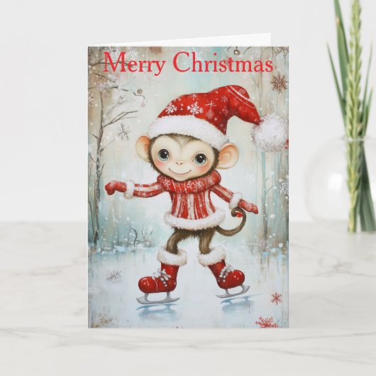 Cartes Pour Fêtes Annuelles A Monkey Ice Skating (Devant)