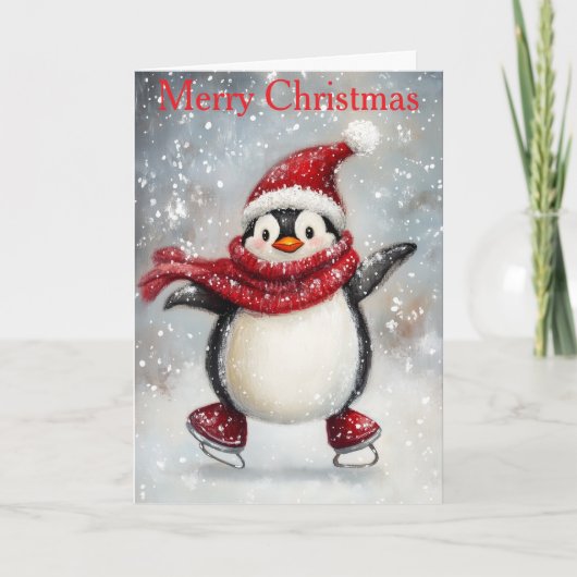 Cartes Pour Fêtes Annuelles A Penguin Ice Skating (Devant)