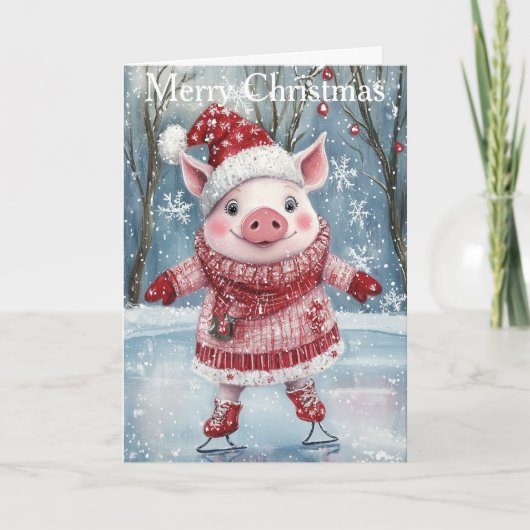 Cartes Pour Fêtes Annuelles A Pig Ice Skating (Devant)