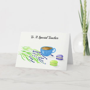 Cartes Pour Fêtes Annuelles À Un Professeur Spécial Aquarelle Café & Lavenders