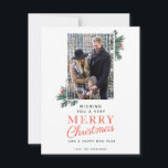 Cartes Pour Fêtes Annuelles A Very Merry Christmas photo Card<br><div class="desc">A simple,   "We wish you a very Merry Christmas and Happy New Year" greeting. Featuring your favorite family photo accented by evergreens.  Customize with your family name signature.</div>
