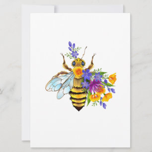Cartes Pour Fêtes Annuelles abeille à fleurs avec plantes sauvages