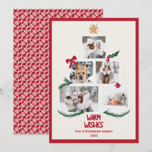 Cartes Pour Fêtes Annuelles Abstrait 5 photos Noël arbre rouge ecru souhaits