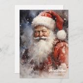 Cartes Pour Fêtes Annuelles Accueil aquarelle Père Noël souriant (Devant / Derrière)
