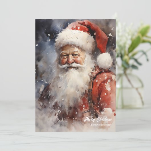 Cartes Pour Fêtes Annuelles Accueil aquarelle Père Noël souriant (Debout devant)