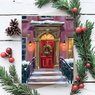 Cartes Pour Fêtes Annuelles Accueil Chaleureux Couronne rouge de Noël Peintu